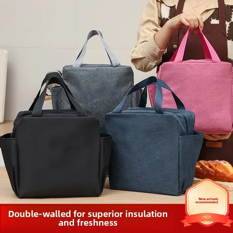 Large Capacity Double Side Pocket Lunch Box Bag Portable Thermal Insulation Bento Bag Lunch Bag with Meal Bag To Work and School
