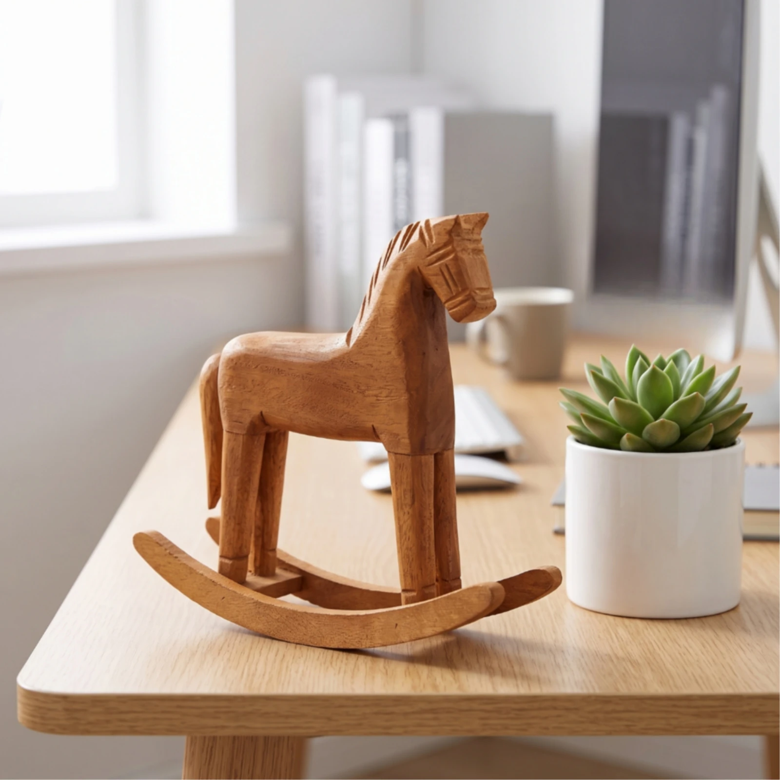 Wooden Rocking Horse Rustic Rocking Horse Figurine Desktop Ornament Artisan-Made Decor Artistic for Collectors, Tabletop, Shelf