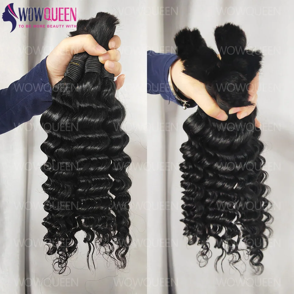 100% Human Hair Deep Wave Boho Braids Human Hair Bulk 50g/100g Braiding Hair Weave Extensions Brazilian Curly Hair for Braiding image 7