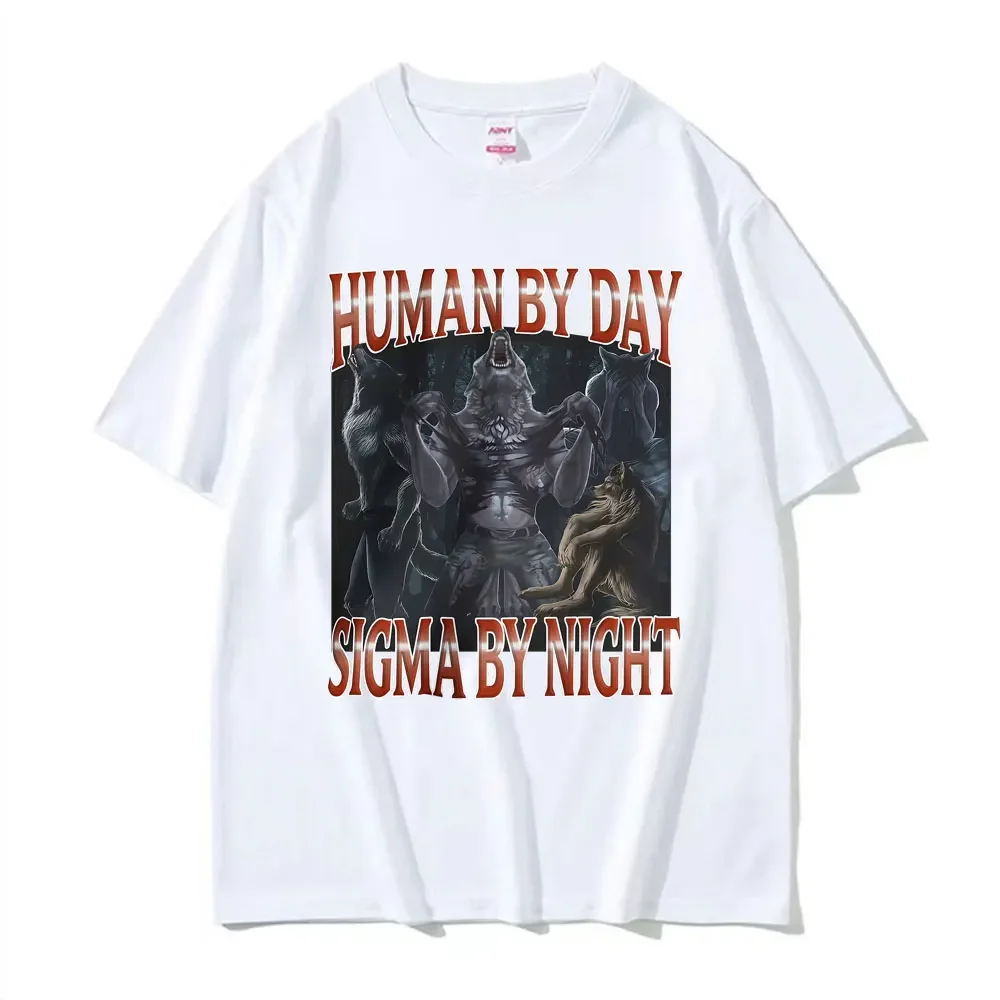 Short Sleeved Round Neck Y2k Tshirt Men Clothing New in Top Tees Mens T-Shirt Camisetas Dark Fantasy Humor Sigma Meme Werewolf