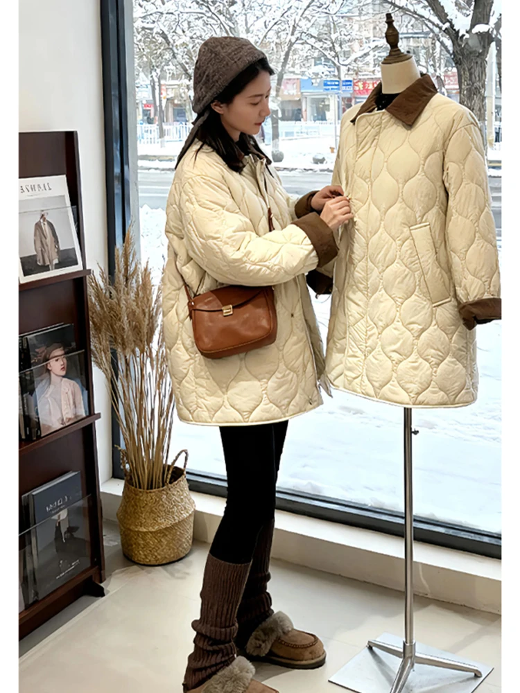 

Unique Super Sli Women's down Cotton Jaet Thi Warm Winter Outerwear Korean Sle Loose Fit Zipper Closure Long Sve