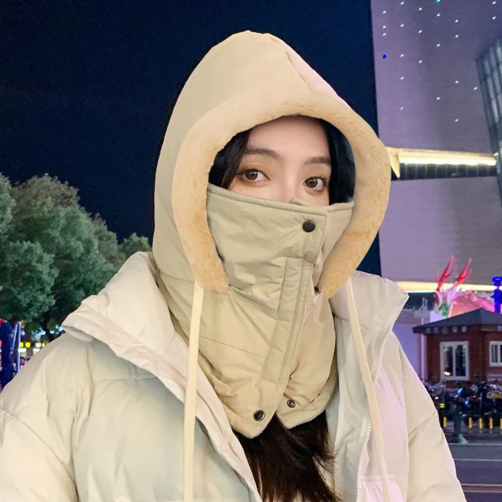 

Casual Plush Balaclava Ski Mask Windproof Thickened Beanies Cap Neck Warmer Keep Warm Mask Hat Scarf Set Outdoor