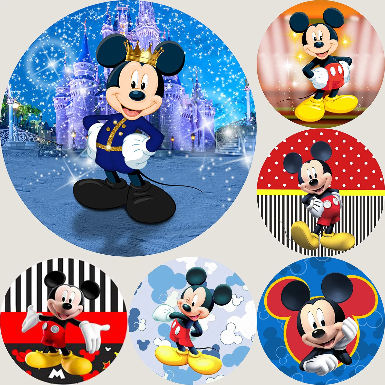 Round Disney Mickey Mouse Backdrop Boy Birthday Party Baby Shower Circle Background Decoration Covers Cloth Elastic Photo Props