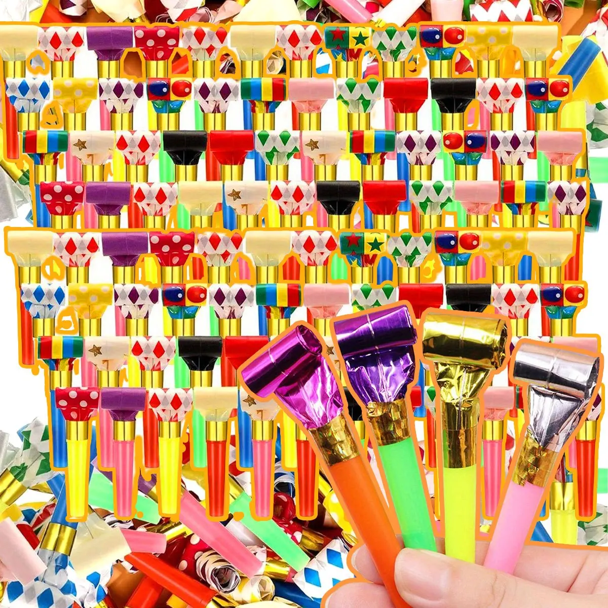56pcs Long Nose Party Whistles - Funny Plastic Blowers for Celebration, Sounding Atmosphere Making Props, Halloween ZSY