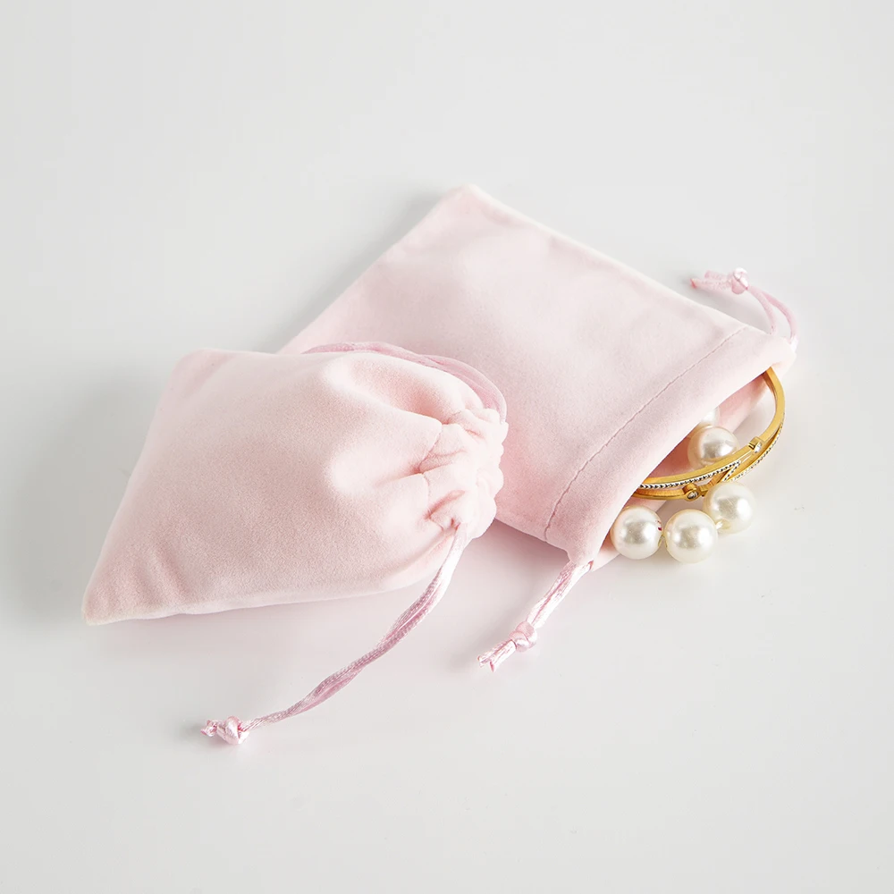 5pcs Luxury Pink Velvet Drawstring Pouch Set