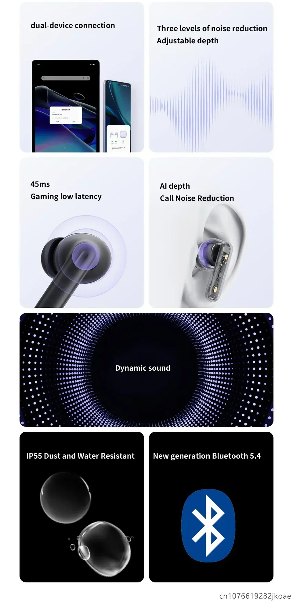 realme Buds T310-Kopfhörer, 46 dB, aktive Geräuschunterdrückung, kabellose HiFi-Kopfhörer, Bluetooth 5.4, Spiel-Musik-Headset, lange Standby-Zeit – Detail 3