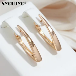 SYOUJYO Simple Glossy V Shape English Earrings For Women 585 Rose Gold Color Classic Jewelry Gift