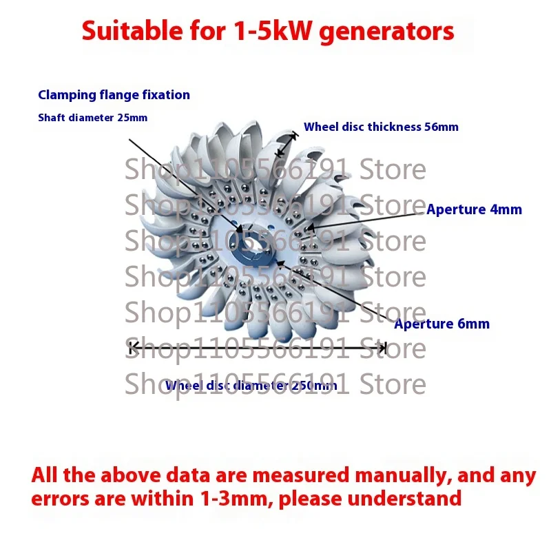 25mm Efficiency Pelton Impeller Impact Type Water Wheel DIY Hydroelectric Generator Sturdy for Hydroelectric Power Generation