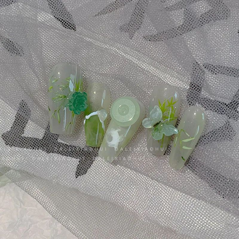 12 Grids Jade Green Nail Decoration Flowers Mixed Nails Accessories Butterfly Nails Drill Goldfish Transparent Floral Ornaments