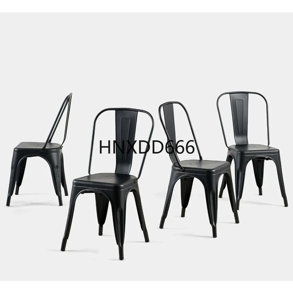 Metal Dining Chair Set of 4 Stackable Indoor Outdoor Industrial Vintage Chairs Bistro Restaurant Kitchen Cafe Side Chairs Matte