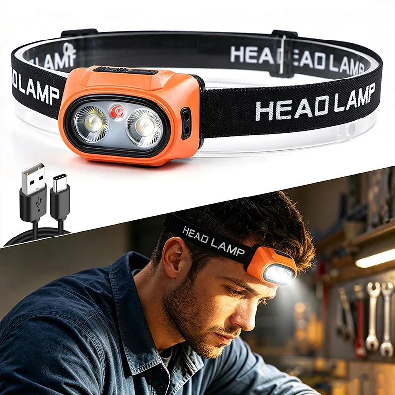 New LED headlamp with bright sensor, long-lasting, rechargeable, perfect for hiking and night fishing