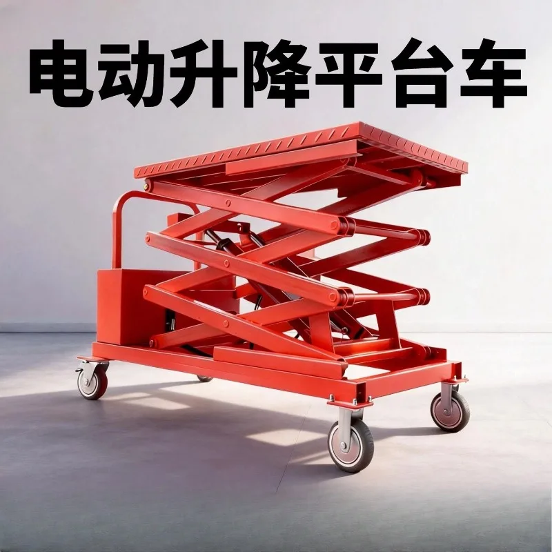 Electric hydraulic lifting platform, small trolley, scissor type flatbed bench