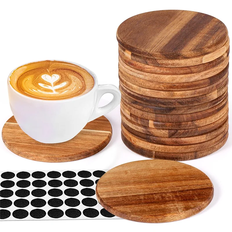 ABLK Unfinished Wood Coasters(16 Pieces), 4 Inch Round Wooden For Crafts With Non-Slip Silicone Dots For DIY Staining Projects