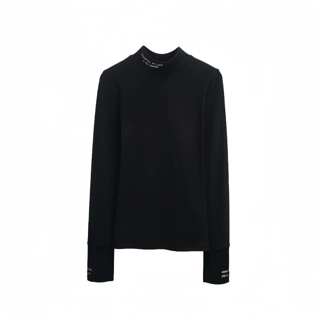 

Velvet Thread Warm Middle Collar T-Shirt with Letter Embroidery And Finger Backing for Women