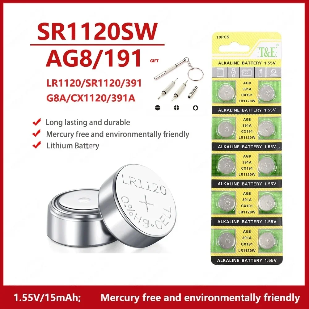 

LR1120 AG8 391 Button Pilas Batteries SR1120SW SR1120 LR1120W LR55 CX191 191 1.5V Alkaline Cell Coin Batter