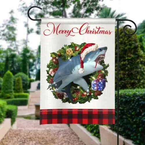 Shark Merry Christmas Flag Shark Christmas Wreath Flag Shark Xmas Flag Gift