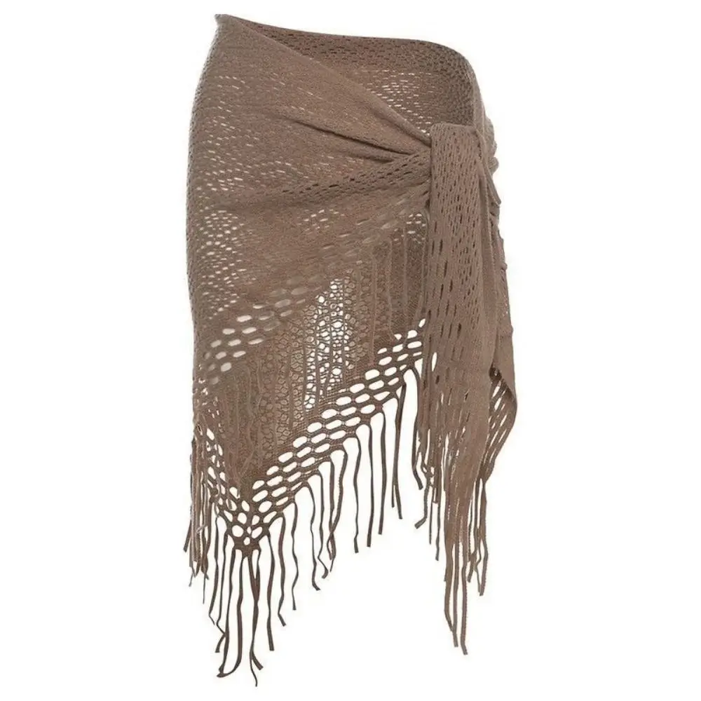 Women Tassel Belly Dance Clothing Knitted Bohemian Style Triangular Scarf Hip Scarf Adult Dance Practice
