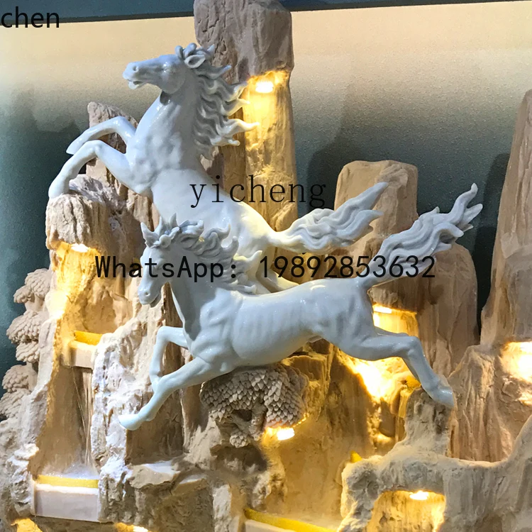 YFY  Fountain Water Flow Club Hotel Villa Rockery Fish Pond Water Feature Decoration Horse Ornament