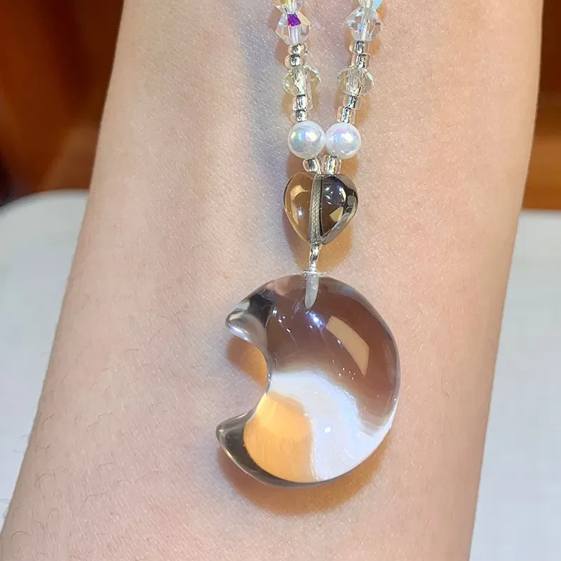 White crystal fat moon sweater chain summer girl heart white crystal clean body beaded collarbone chain sweet delicate