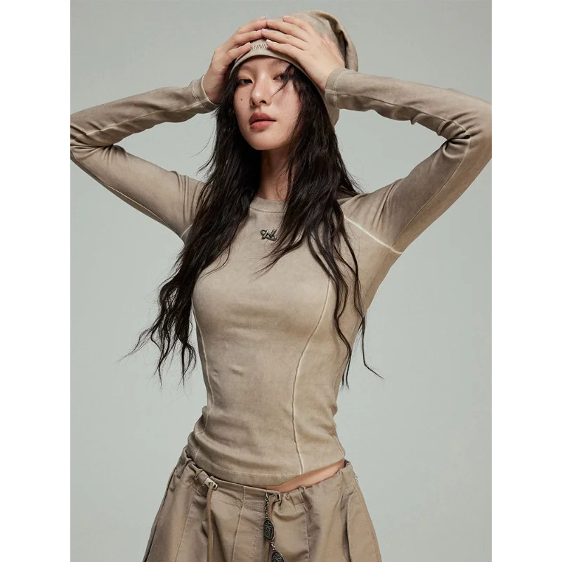 Apocalyptic and Ruined Long-sleeved T-shirt Women's Slim-fitting Top 2025 Autumn New Inner Layering Shirt