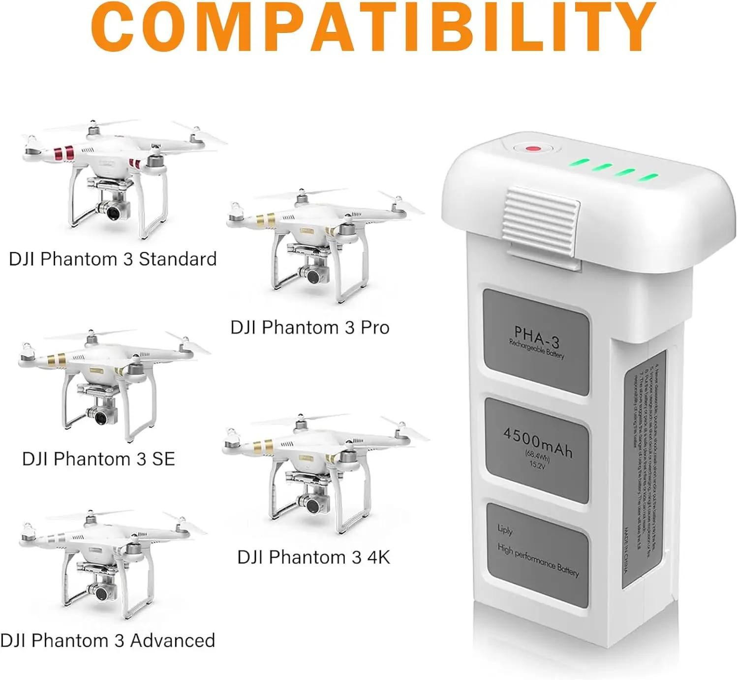 

Аккумулятор для дрона DJI Phantom 3 Pro/Phantom 3 Advanced/Phantom 3 Standard/Phantom 3 SE/Phantom 3 4K Drone