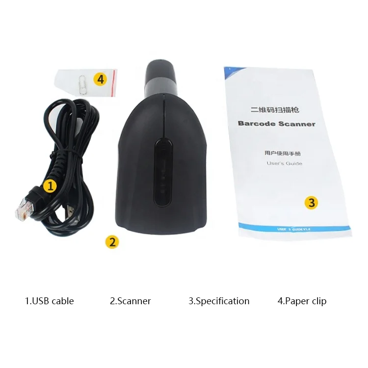 جديد وصول واجهة USB الدفع المحمول QR قارئ الباركود يده اللاسلكية 2D الماسحات الضوئية الباركود