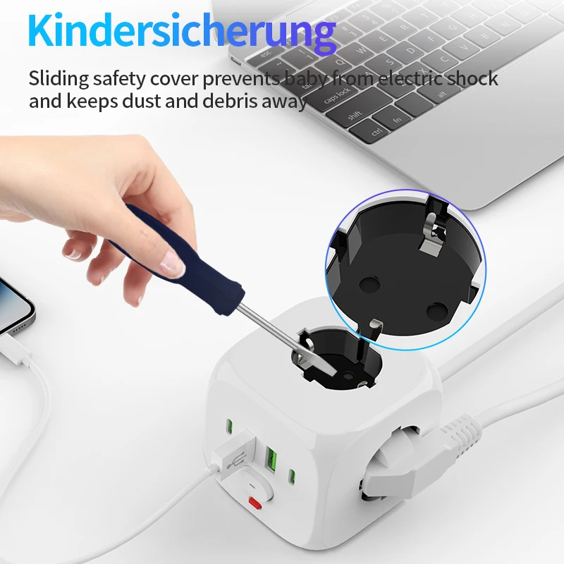 قطاع الطاقة مقبس الحائط موسع مع 2 متر تمديد خط 3 منافذ التيار المتناوب 2 منافذ USB و 2 نوع C 7 في 1 الاتحاد الأوروبي التوصيل شاحن التبديل #6