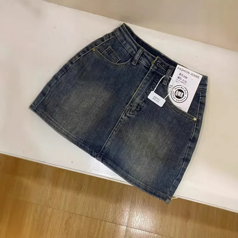 Vintage Wash Denim Skorts Women's High Waist A-Line Casual Denim Mini Skirt with Built in Shorts Summer Slim Fit Jean Skirts