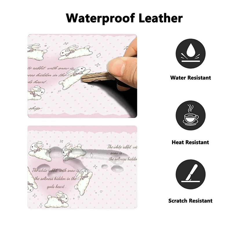 Pink Rabbit Polka Dot Leather Desk Pad Mouse Protector Non-Slip Large Mouse Pad Home &Office Desk Mat PU Leather Laptop Desk Pad