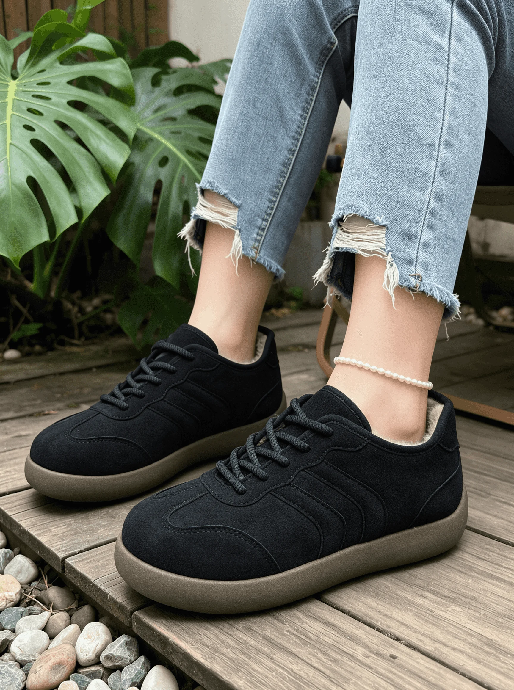 Damen-Winterstiefeletten mit Plüschfutter, verstellbaren Schnürsenkeln, flachem Absatz, warmem und weichem Innenfutter, bequeme Stiefel für Damen. – Detail 12