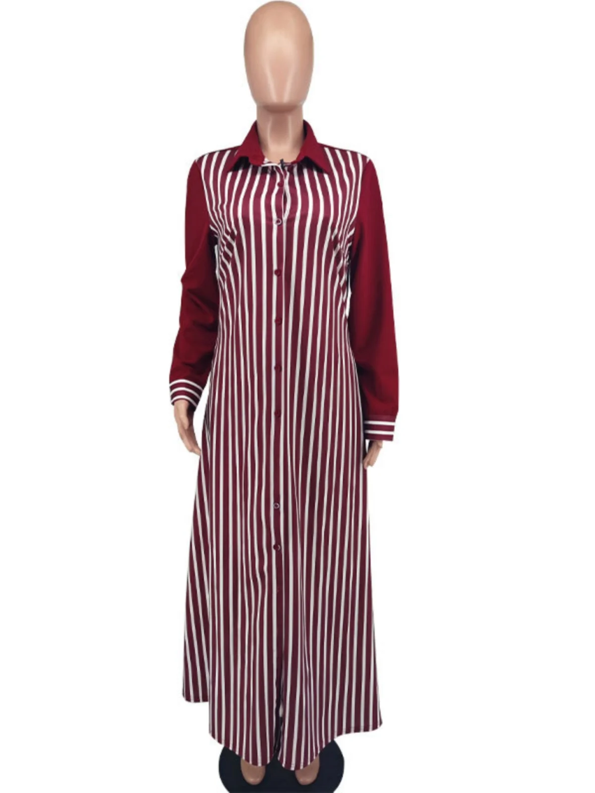

Casual Striped Long Sve irt Dr Design Sense Casual Dr irt Design Polyester Fabric Printed Straight Cut Long Dr