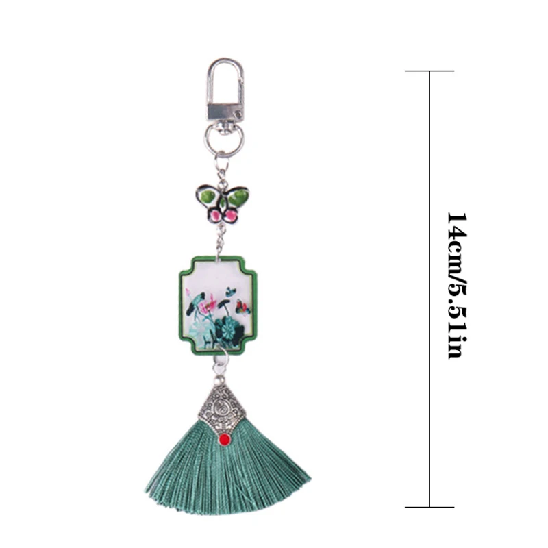 Vintage Acrylic Tassel Tag Butterfly Pendant Keychain DIY Backpack Decoration Delicate Mobile Phone Pendant Strap Lanyard