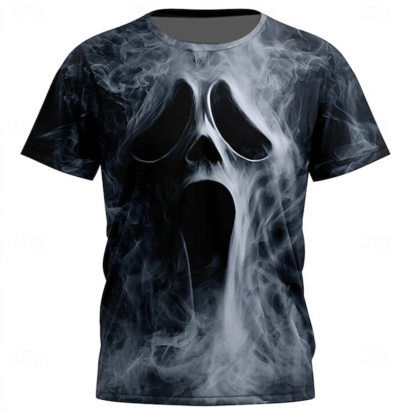 Vintage Skull Crow Cross 3D Print Mens T Shirt Short Sleeve O Neck Tops TrendySpooky Casual Streetwear Halloween Cosplay Tees