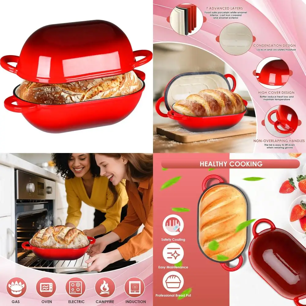 

Эмалированная чугунная голландская духовка 2,5 карата для выпечки хлеба, безопасная для духовки кастрюля с антипригарным покрытием и крышкой, голландская духовка для выпечки красного хлеба, идеально подходит для