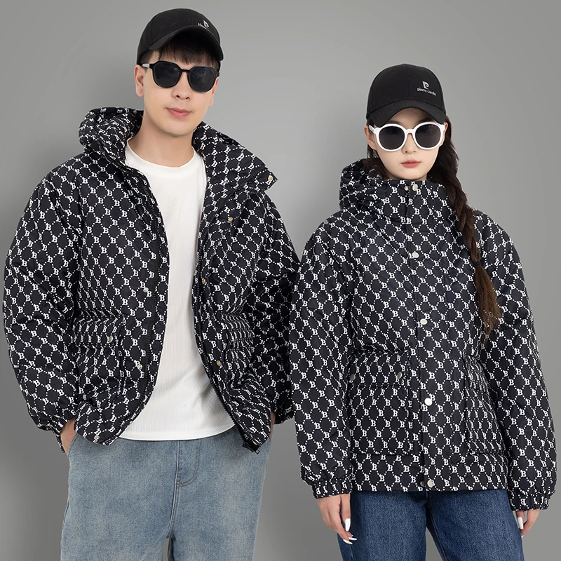 

Зимняя белая утепленная модная пуховая куртка 2025 года для пар, молодежная, из полиэстера, с капюшоном, стандартной длины