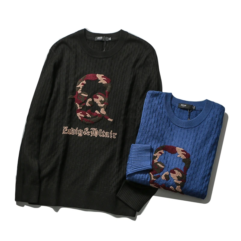 

T659 Men's Knitted Wool Sweater round Ne Cardigan Embroidered Outerwear Casual Elastic Long Sve Winter Faion Youth