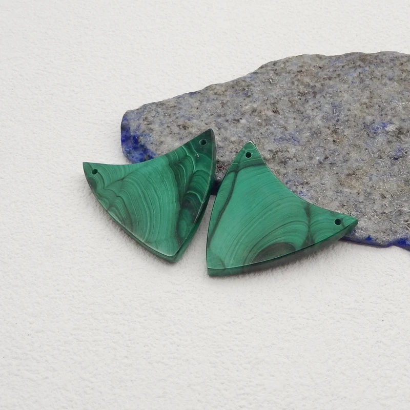 Natural Stone Malachite Double Holes Earring Bead,Earrings Accessories For Women,Fashion Jewelry DIY Making 31x32x3mm 13g