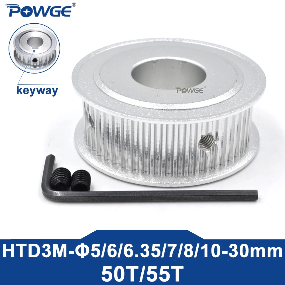 POWGE 50 55 teeth HTD 3M Timing Pulley Bore 6/6.35/8/10/12/14/15/16/17/18/19/20/22/25/29 for HTD3M belt width 10/15/20mm 50T 55T