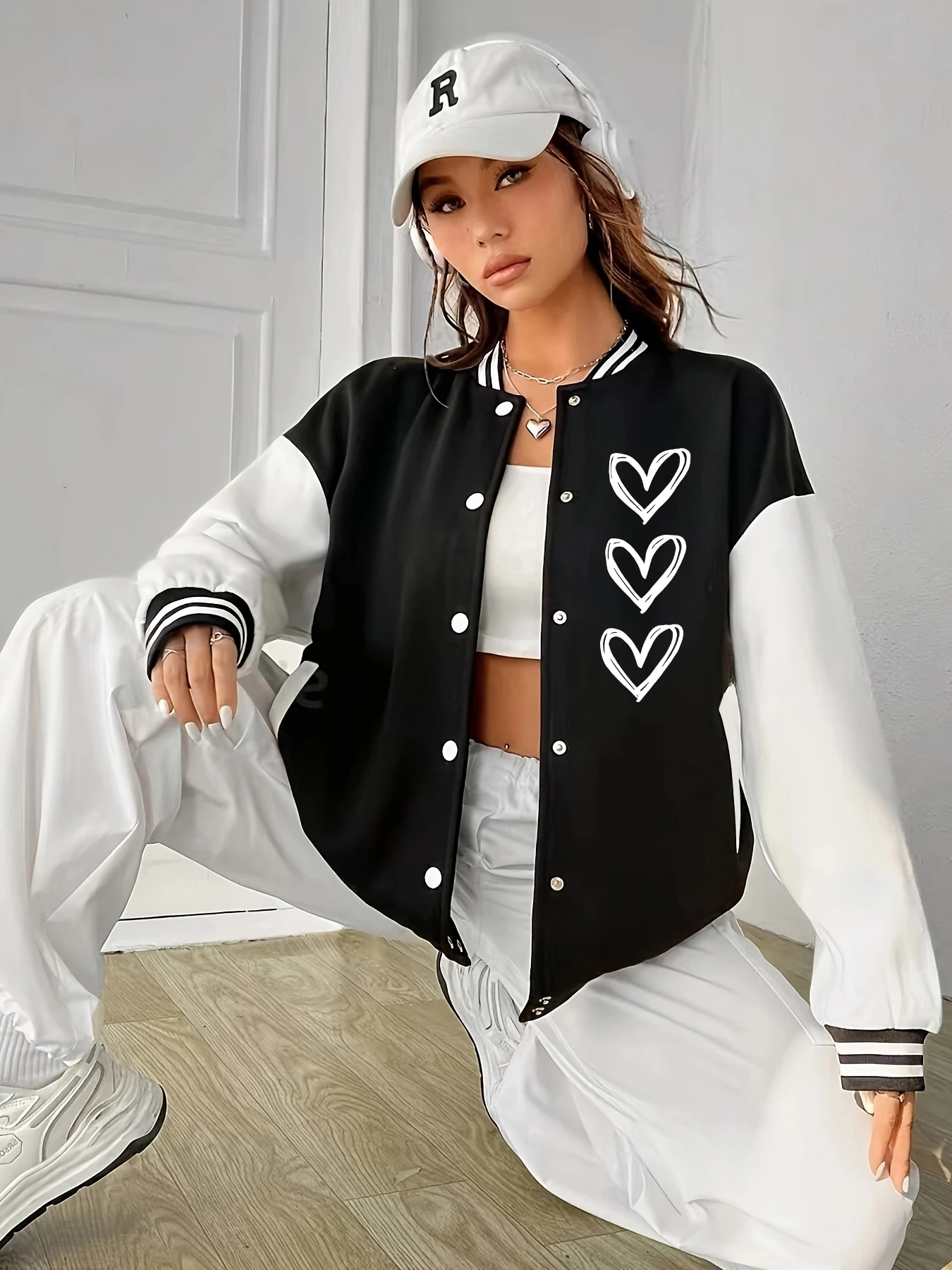 Outline Heart Cluster Casual jas Dames honkbaljack Hiphopmode Zacht streetwear Winter Warm fleece trainingspak Dames