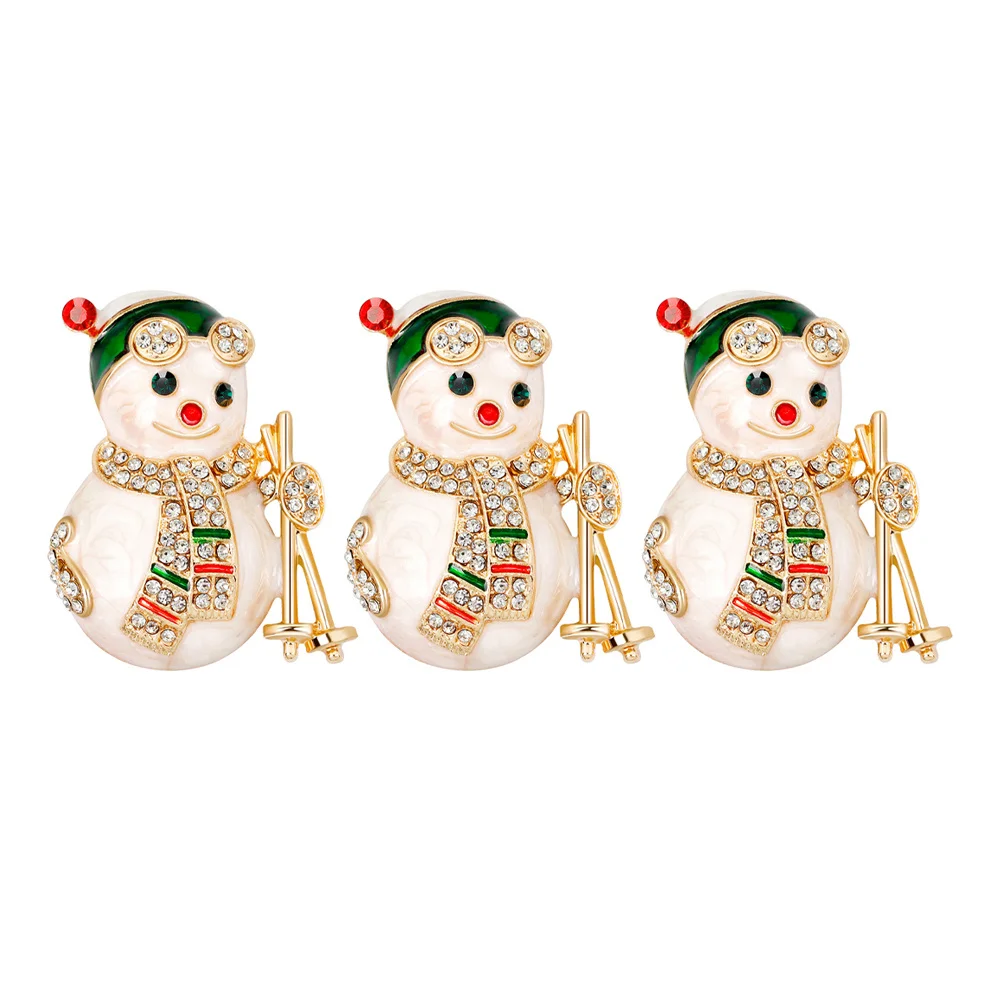 

3Pcs Christmas Snowman Brooch Pin Rhinestone Crystal Enamel Cute Winter Coat Accessories Xmas Jewelry Party Pin