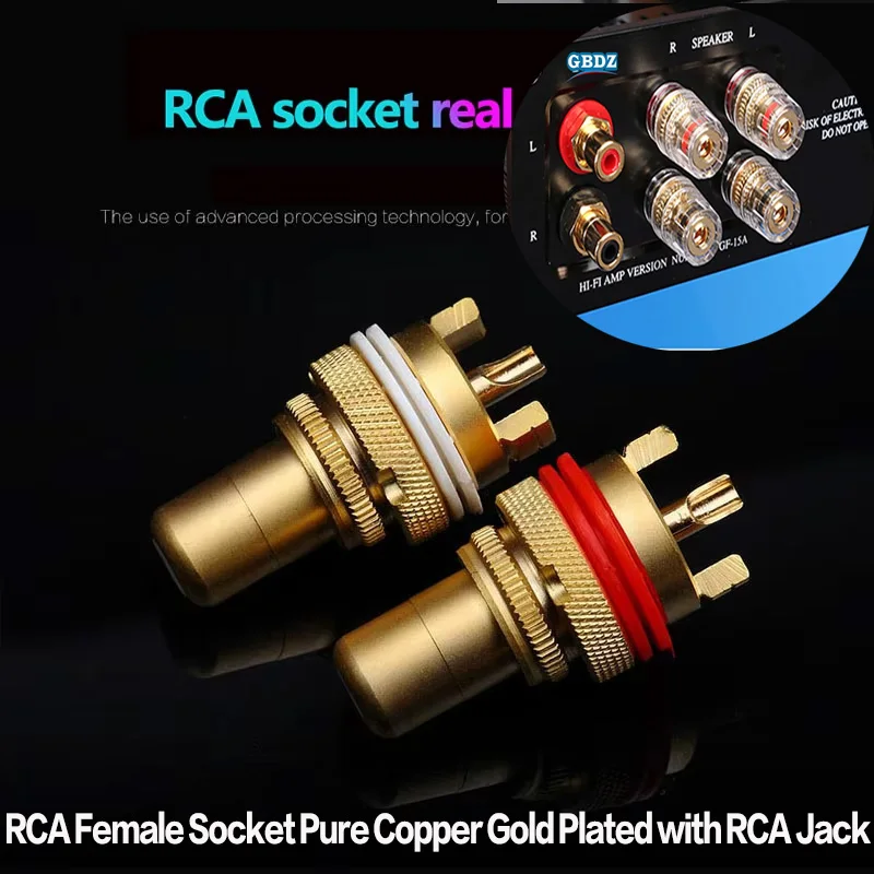 RCA Female Jack (Lotus Socket) Rhodium Plated Chassis Socket Connector Terminal for HiFi Amplifier, Gold Plated