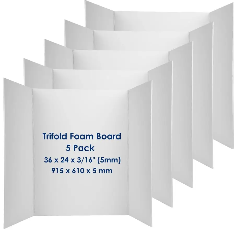 

Poster Board Foam Core 24 x 36 x 3 165mm 5 Pack Tri Fold Posters Display Board, Acid Free, Double Sided, Posterboard Foamboard f