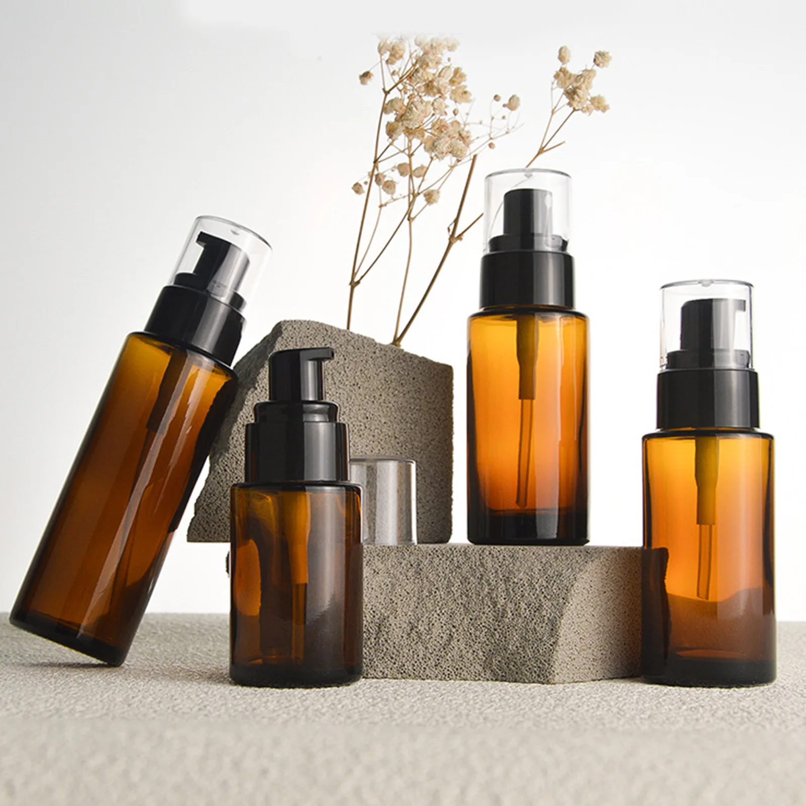 30ml tinted glass press type spray bottle portable cosmetic bottle empty bottle perfume essential oil dispensing