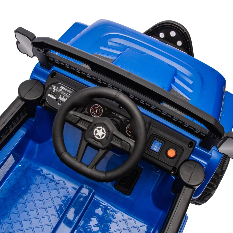 Niebieski elektryczny ciężarówka dla dzieci z podwójnym napędem, kontrola rodzicielska, wczesna edukacja, zabawka do jazdy dla dzieci, bezpieczny ciężarówka.