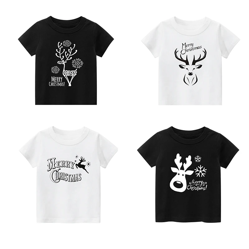 2024 Christmas Kids Clothes Tops Fashion Xmas Cartoon Figure Printed Cotton T Shirt Cute Girls Clothes Handsome Boys’ T Shirt