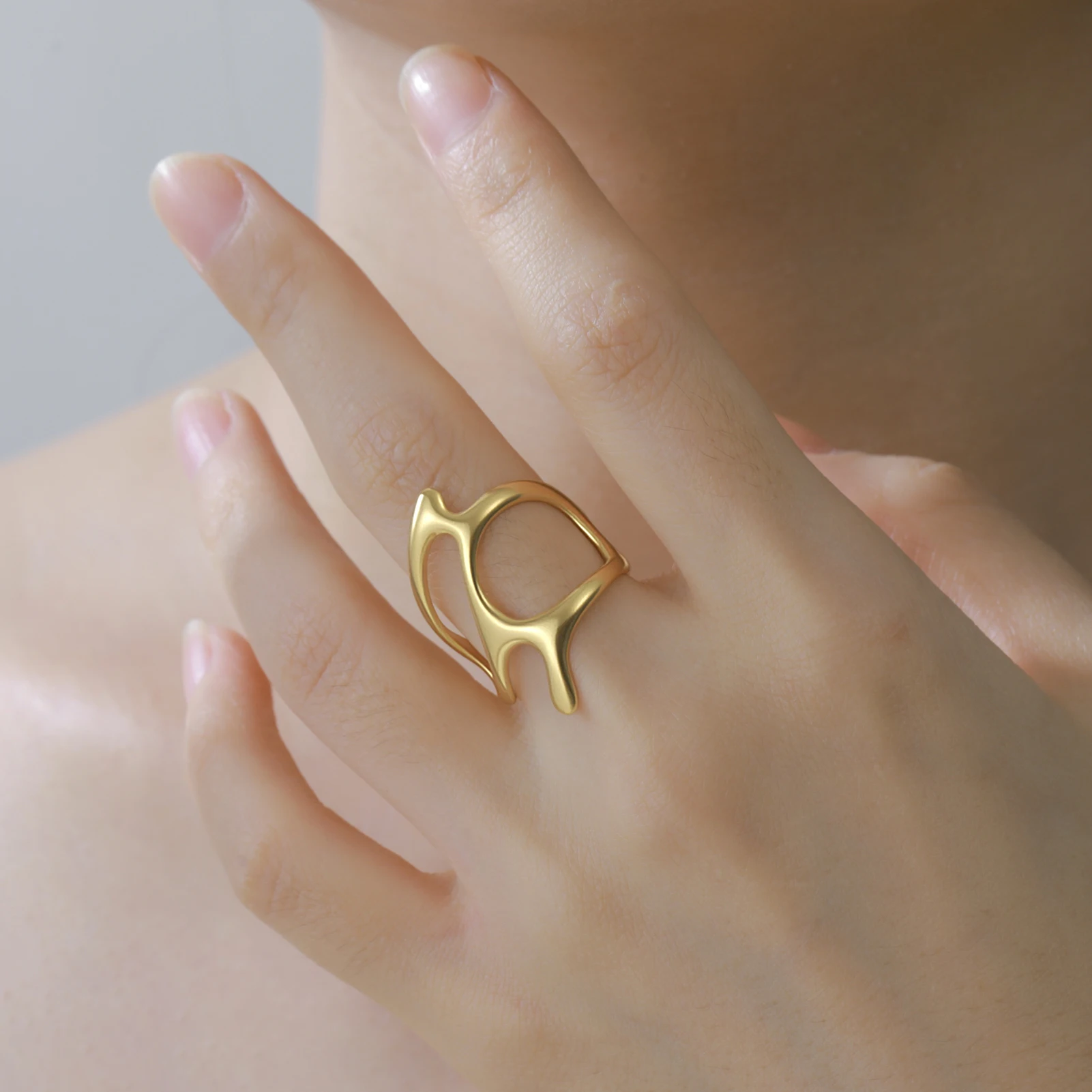 COOLTIME Edelstahl Wasserdicht Ring Mode Vergoldet Unregelmäßige Hohl Offene Ringe Multi-schicht Anillos Schmuck – Detail 5