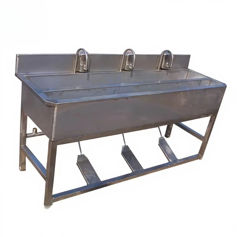 Foot Operated Hand Washing Sink Stainless Steel Pedal Type Handwash Basin for Slaughterhouse Hygiene Station