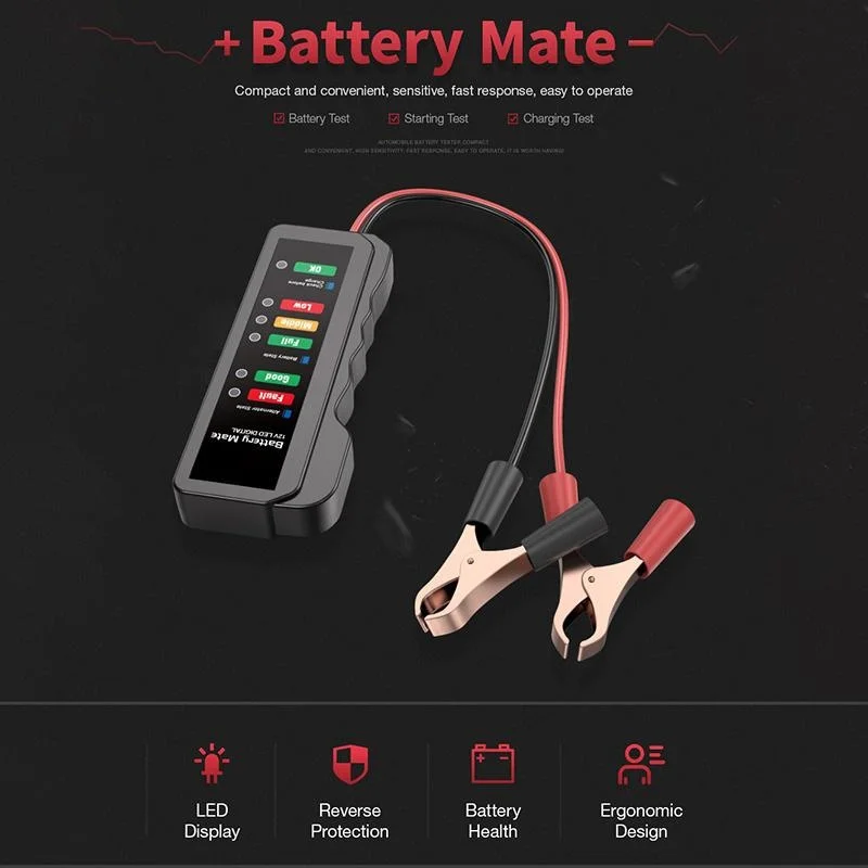 Mini 12V Car Battery Tester - 12 Volt Batteries Check, Vehicle Alternator Test, Diagnostic Tool for Automobile and Motorcycle