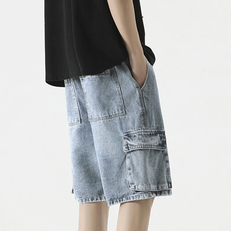 Top Selling Fashion Multi-Pocket Summer Loose Workwear Denim Shorts Custom Men's Straight Cowboy Shorts
