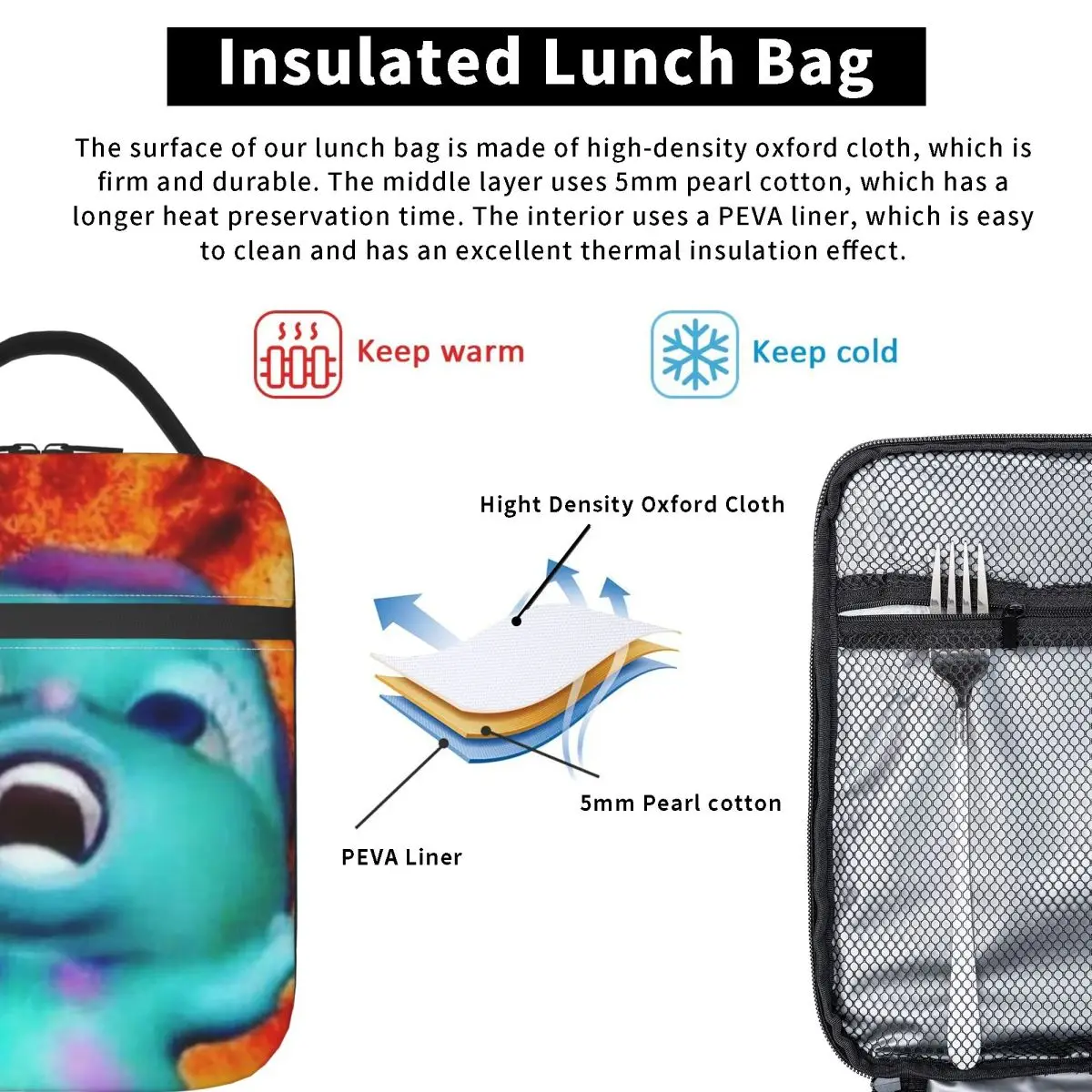 Bibble Meme Fire Insulated Lunch Bag for Women Children Portable Food Boxes Thermal Lunch Box Tote